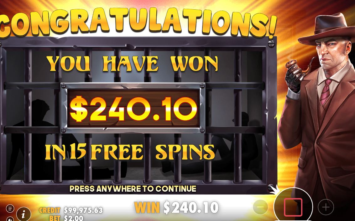 Win screen showing the line payout and the total stake