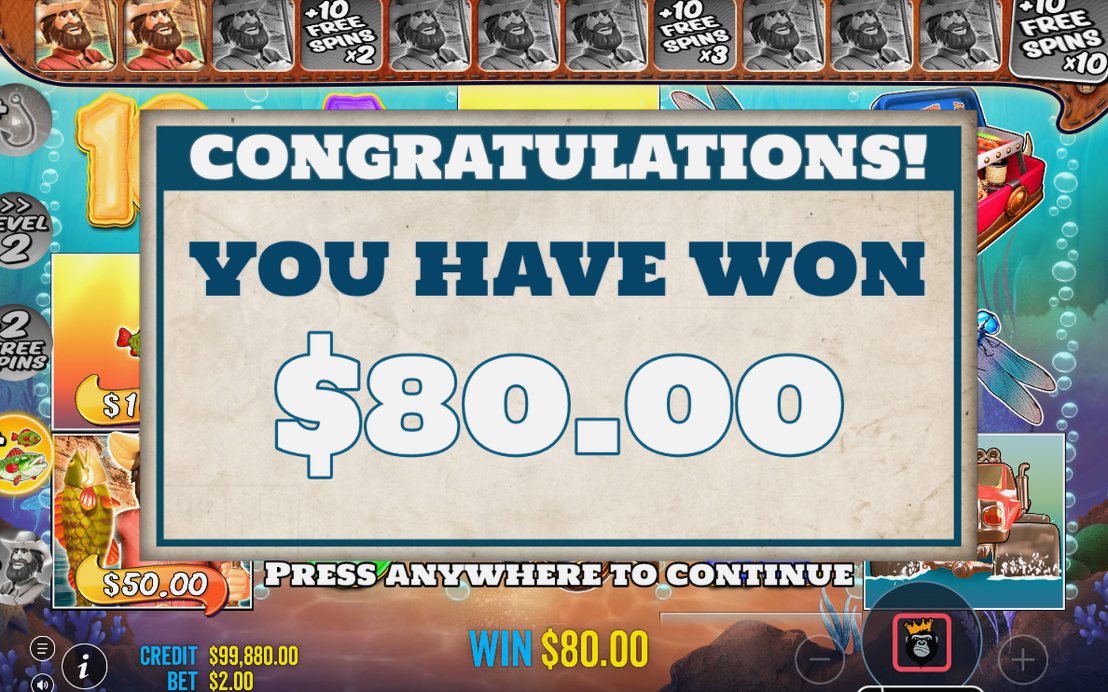 Win screen after a line of matching symbols pays